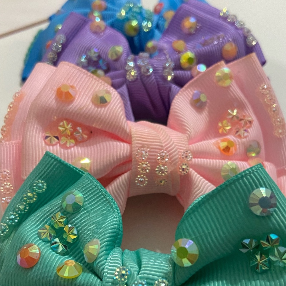 Rhinestones Iridescent Handmade Hair Bows Ass. Colors